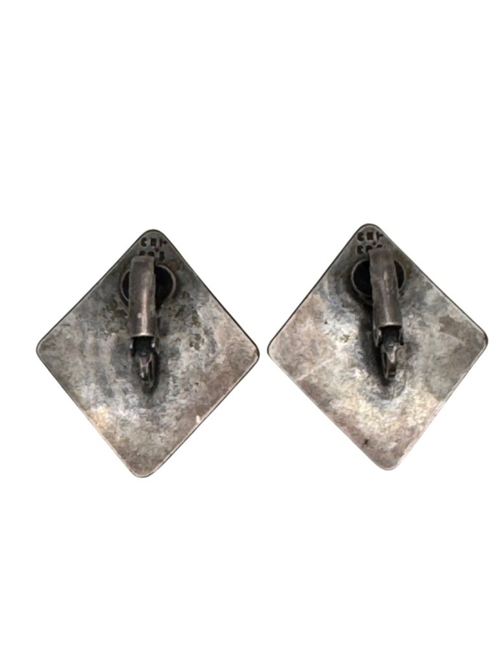 Southwestern Tribal Sterling Silver Square Aztec Signed Clip-On Earrings Vintage - Picture 3 of 9